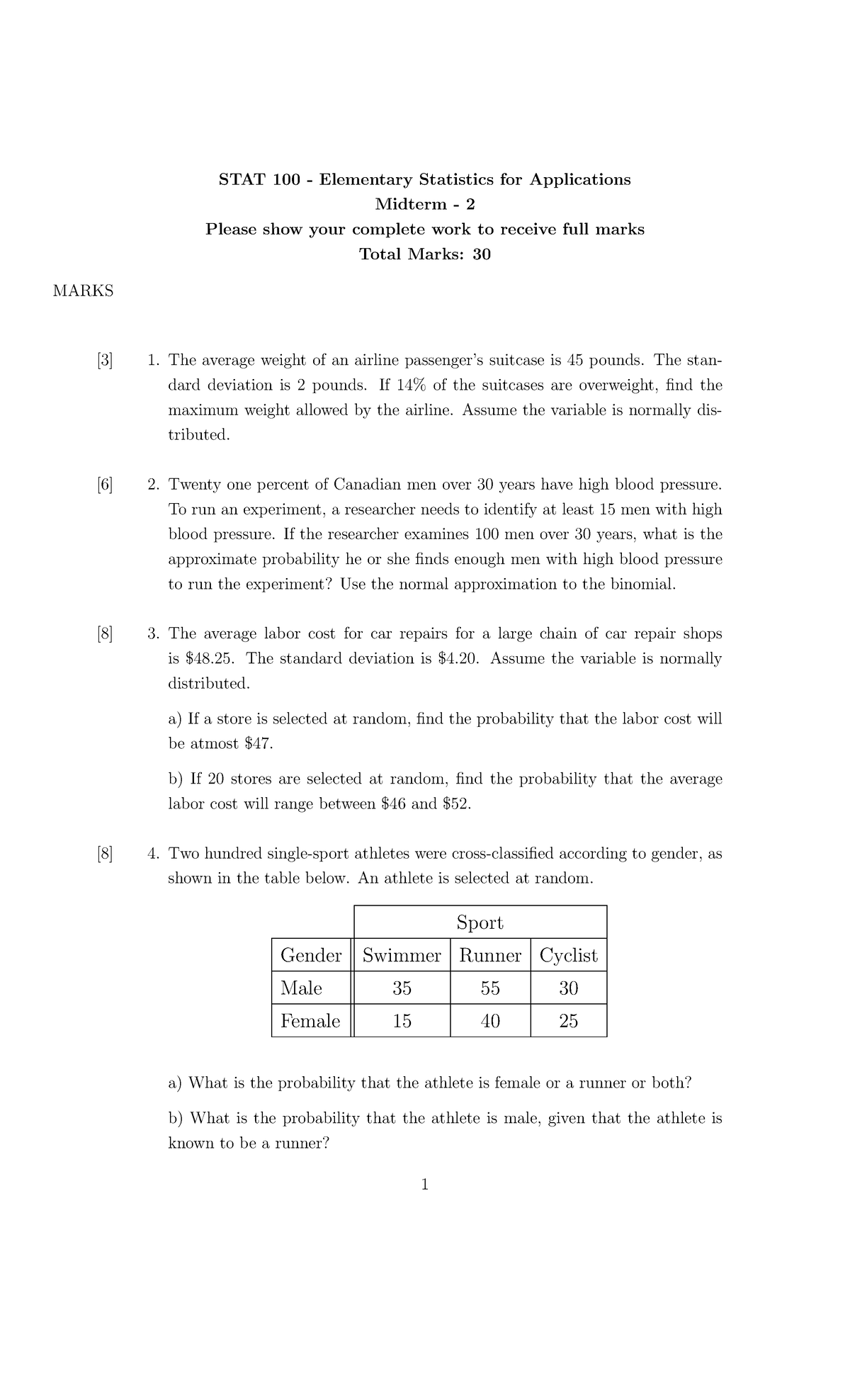 STAT 100 - Sample Midterm Exam 2: Elementary Statistics Insights - Studocu