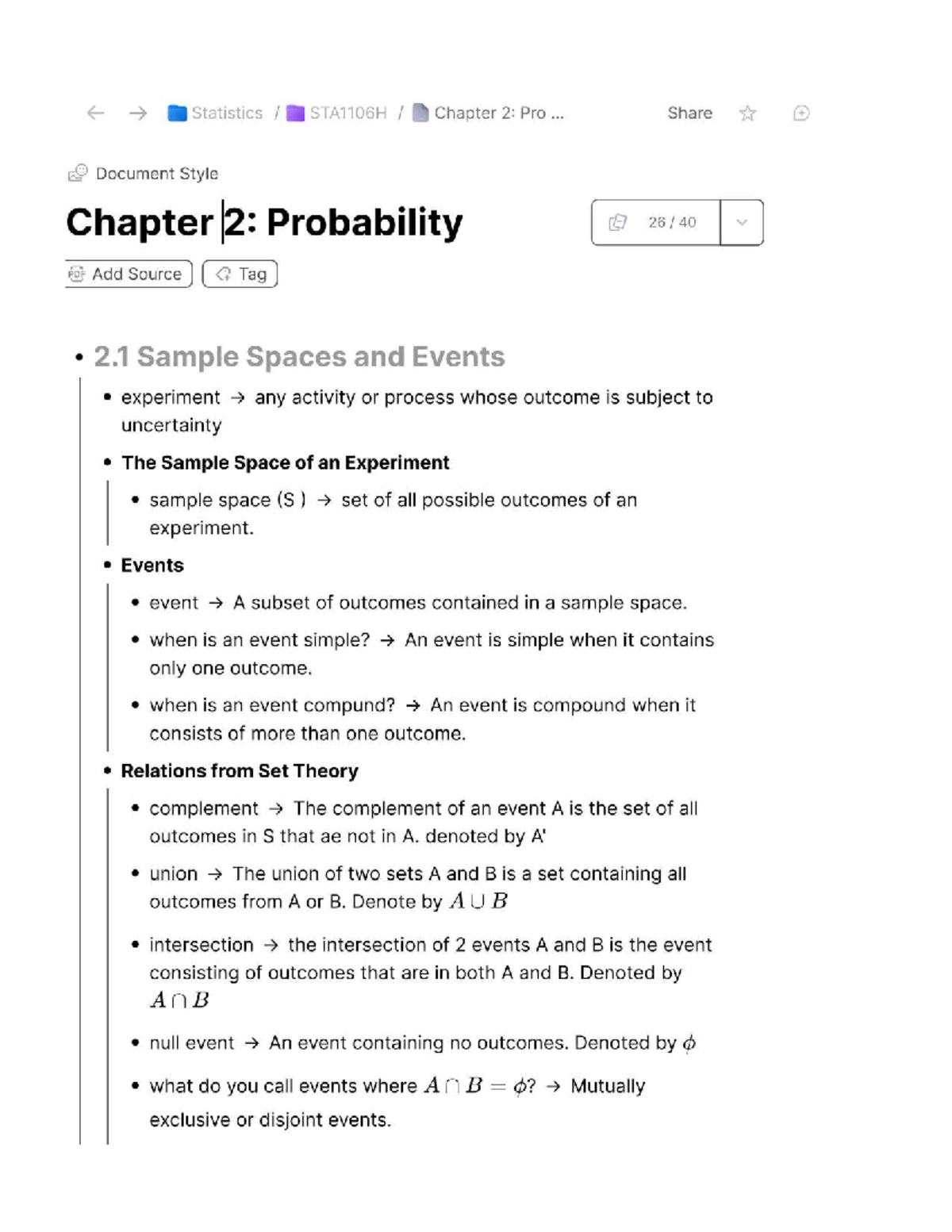Statistics STA1106H Chapter 2: Probability Concepts and Sample Spaces ...