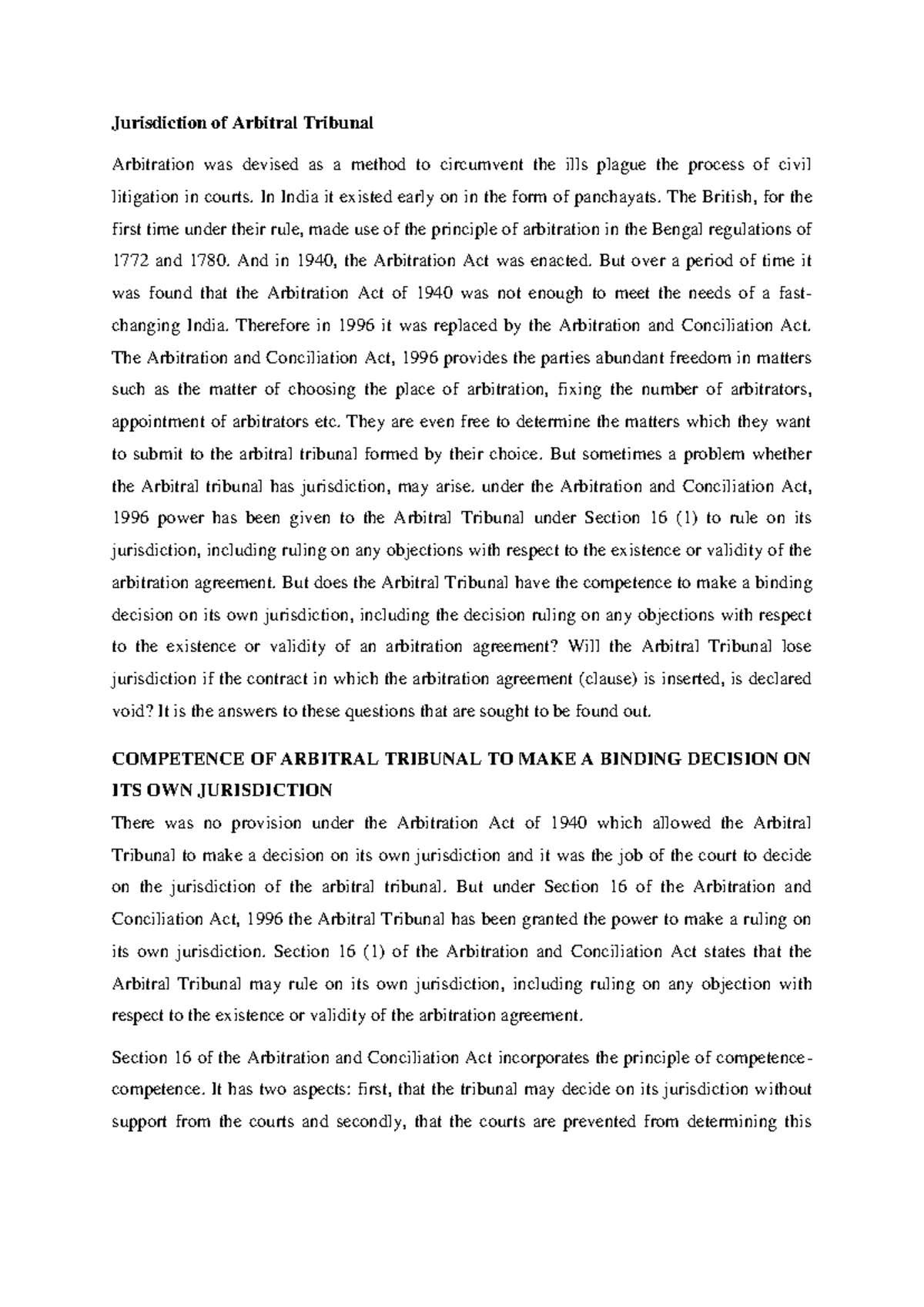 Jurisdiction of Arbitral Tribunal: Insights from the Arbitration Act ...