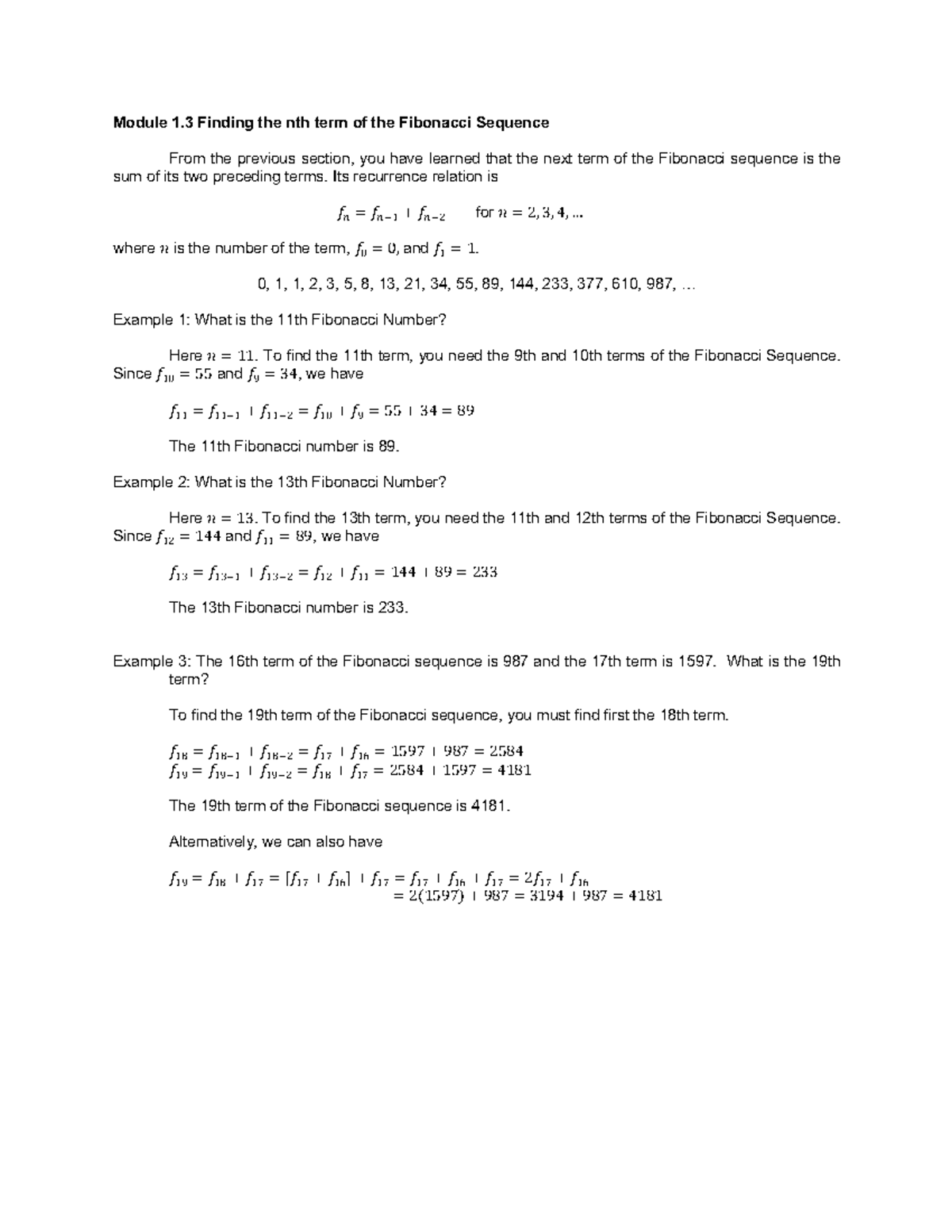 Module 1: Understanding the nth Term of the Fibonacci Sequence - Studocu
