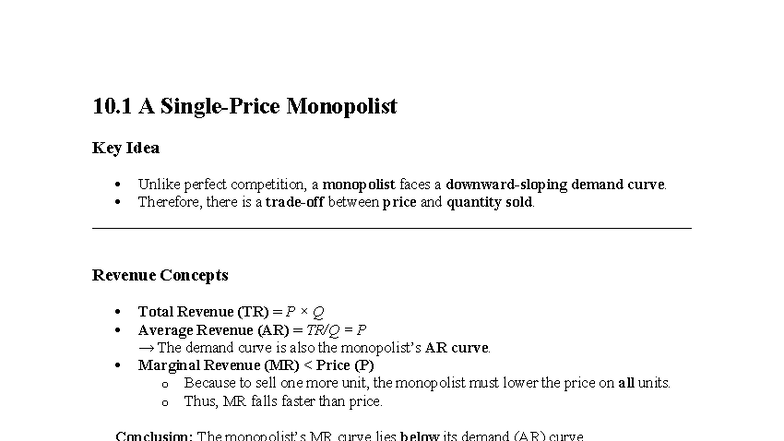 Ch10 Notes: Monopolies, Cartels, and Market Power Concepts - Studocu