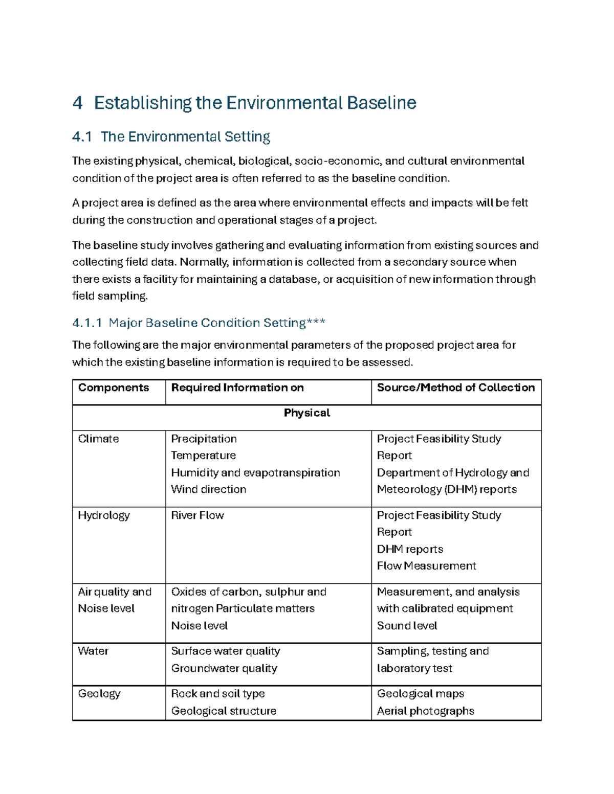 EIA Lecture 4: Establishing the Environmental Baseline Notes - Studocu