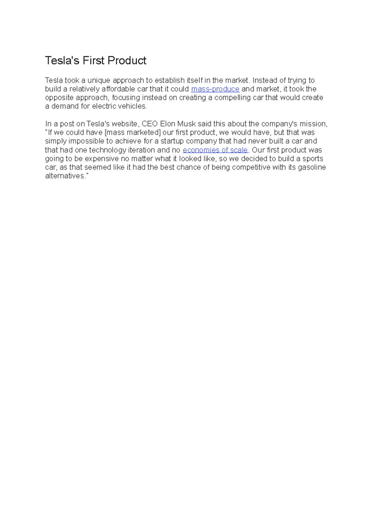 Tesla's Innovative Business Model: A Case Study on BMT - Studocu