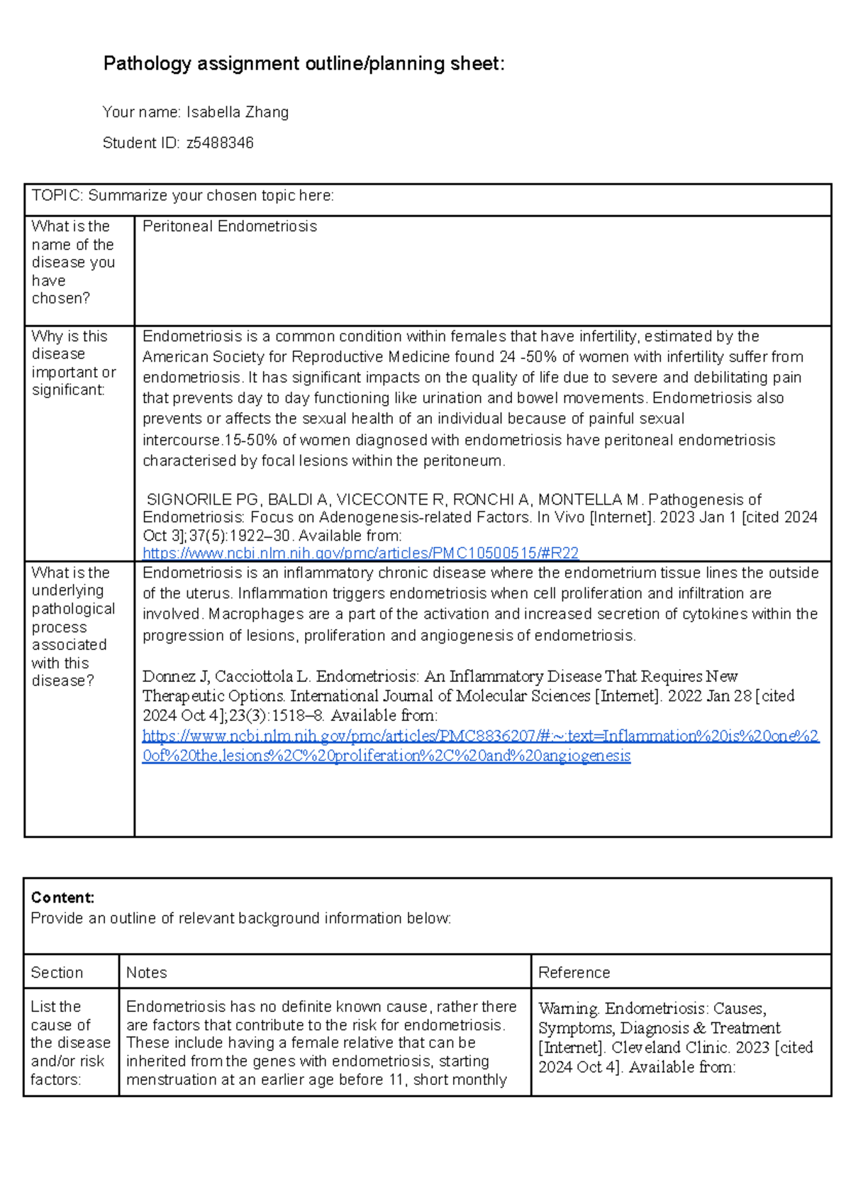 PATH Outline Assignment - Your name: Isabella Zhang Student ID: z TOPIC ...