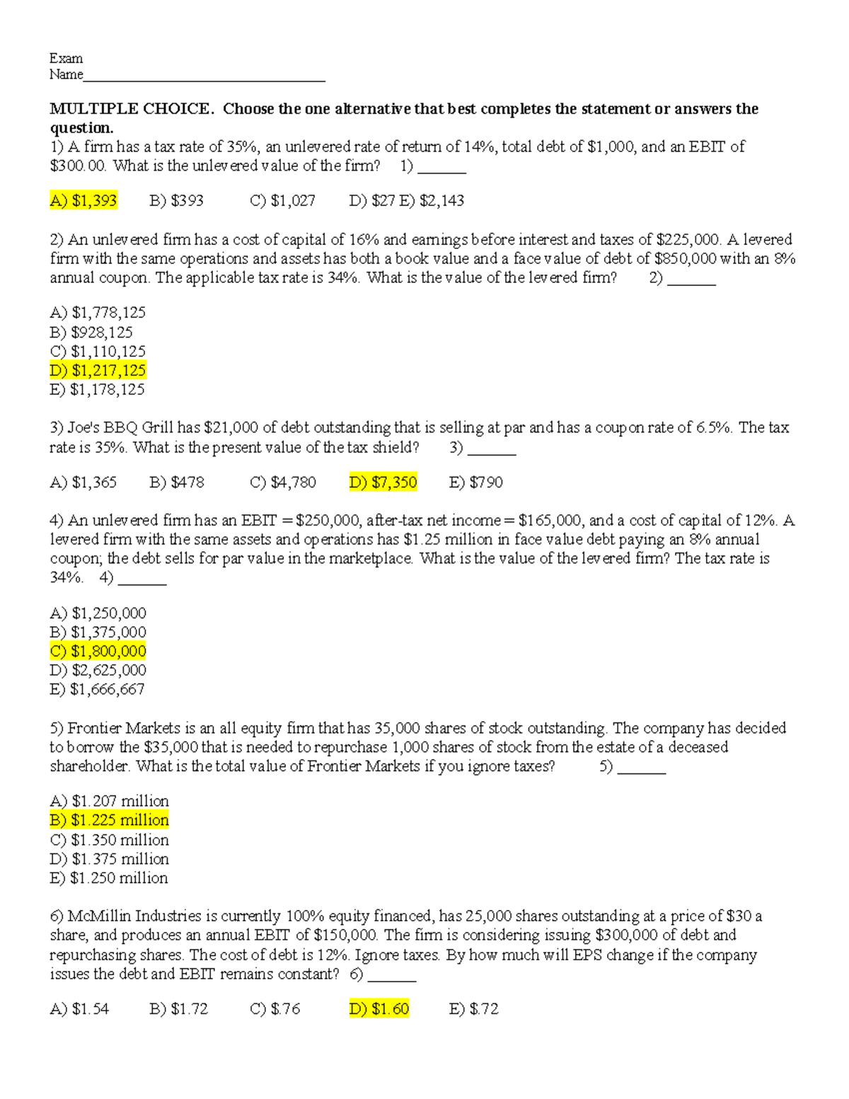 Final Exam Review: Chapter 16 - Multiple Choice Questions - Studocu