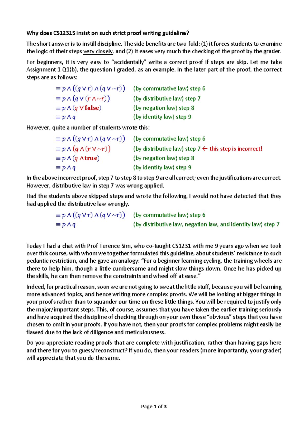 CS1231S Proof Writing Guidelines: Importance of Discipline and Clarity ...