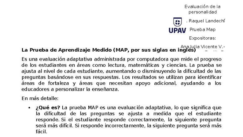 Resumen de la Prueba de Aprendizaje Medido (MAP) - Studocu