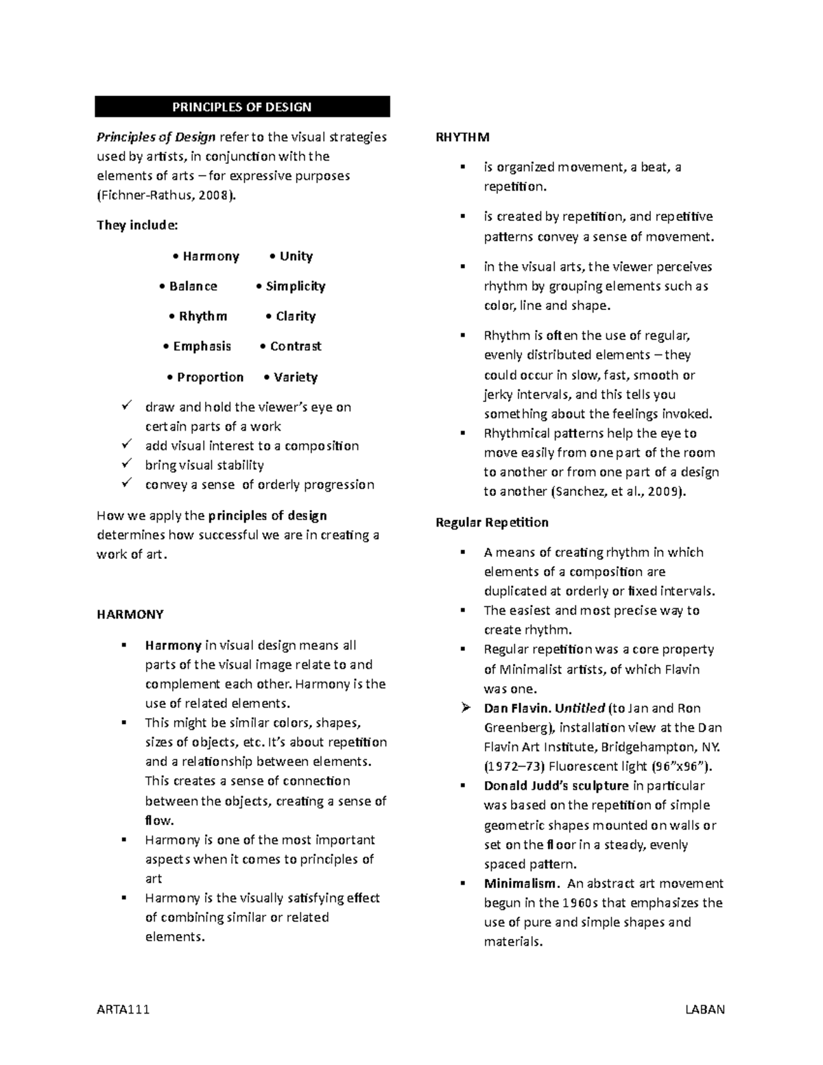 ARTA Midterm Study Notes: Principles of Design - Studocu