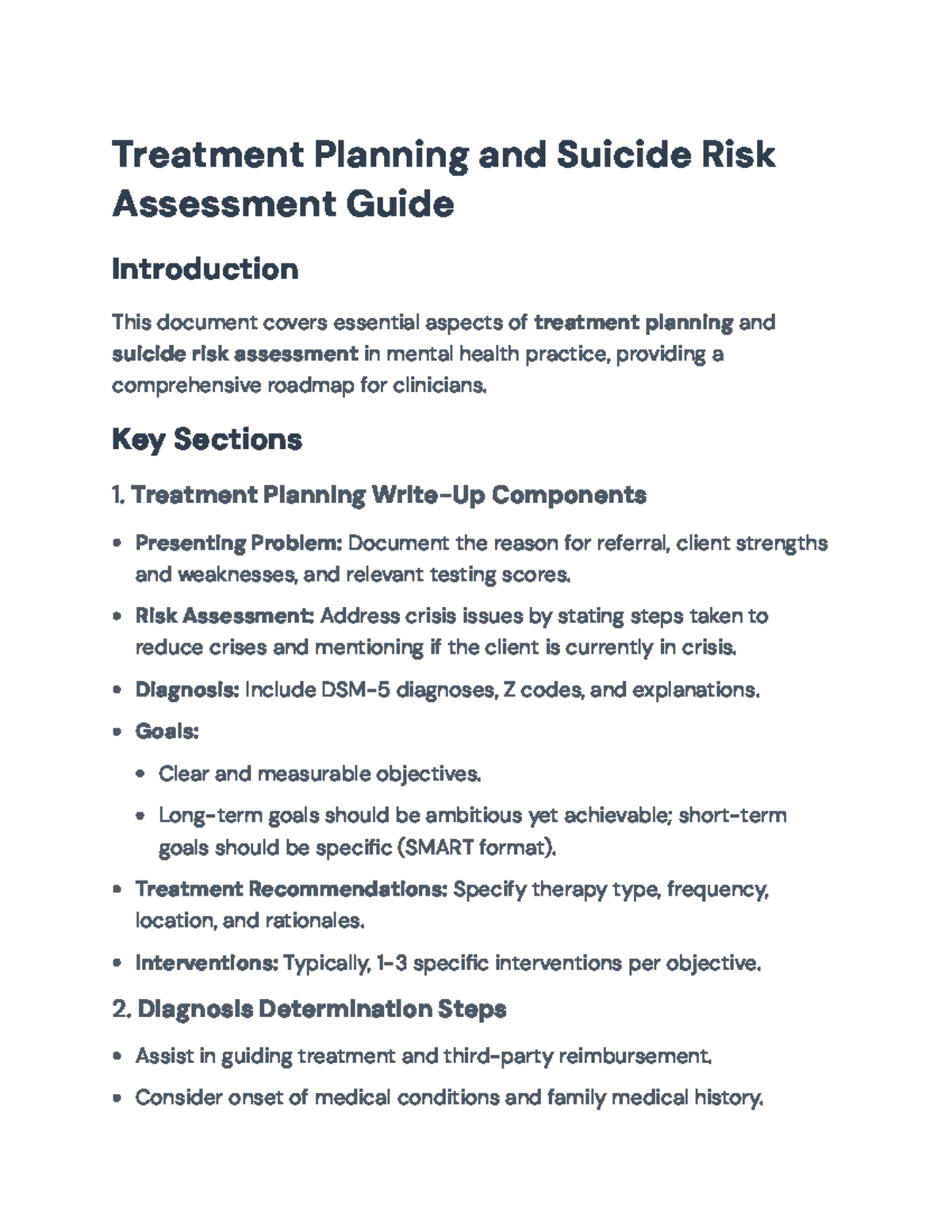 Treatment Planning & Suicide Risk Assessment Guide - Treatment Planning ...