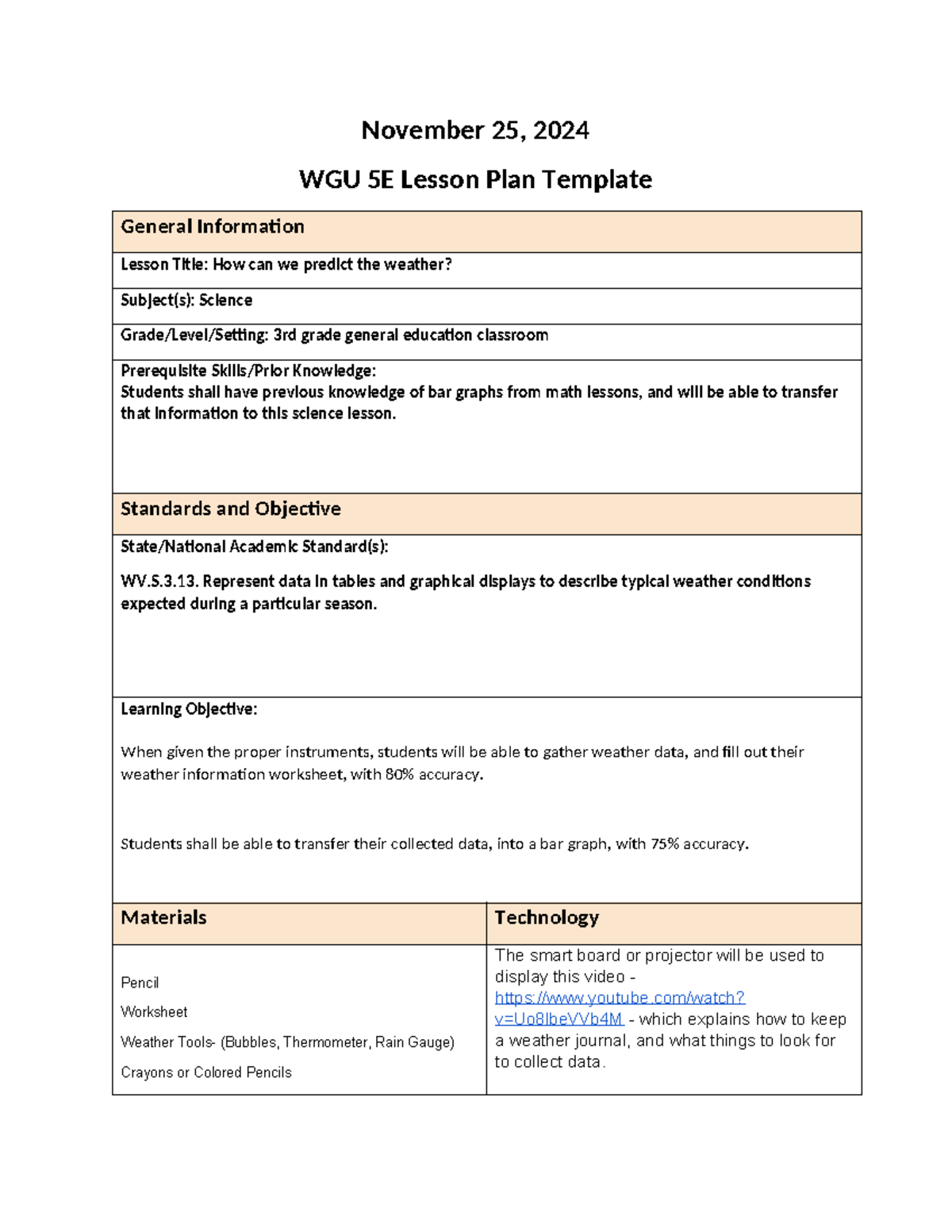 Science Lesson Plan - passed first try - November 25, 2024 WGU 5E ...