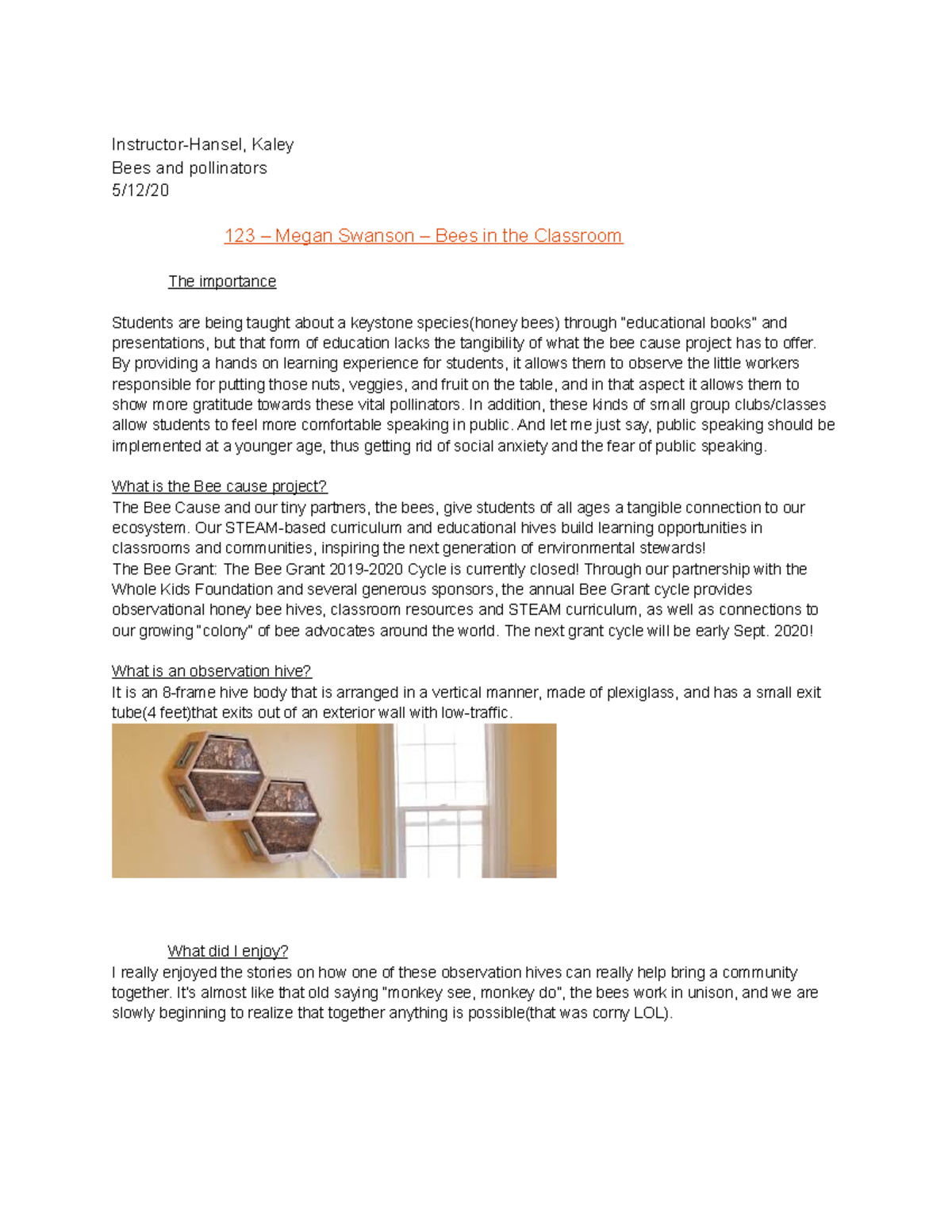 BEE GR8 - Lecture Notes Week 6: Bees in the Classroom & The Bee Cause ...