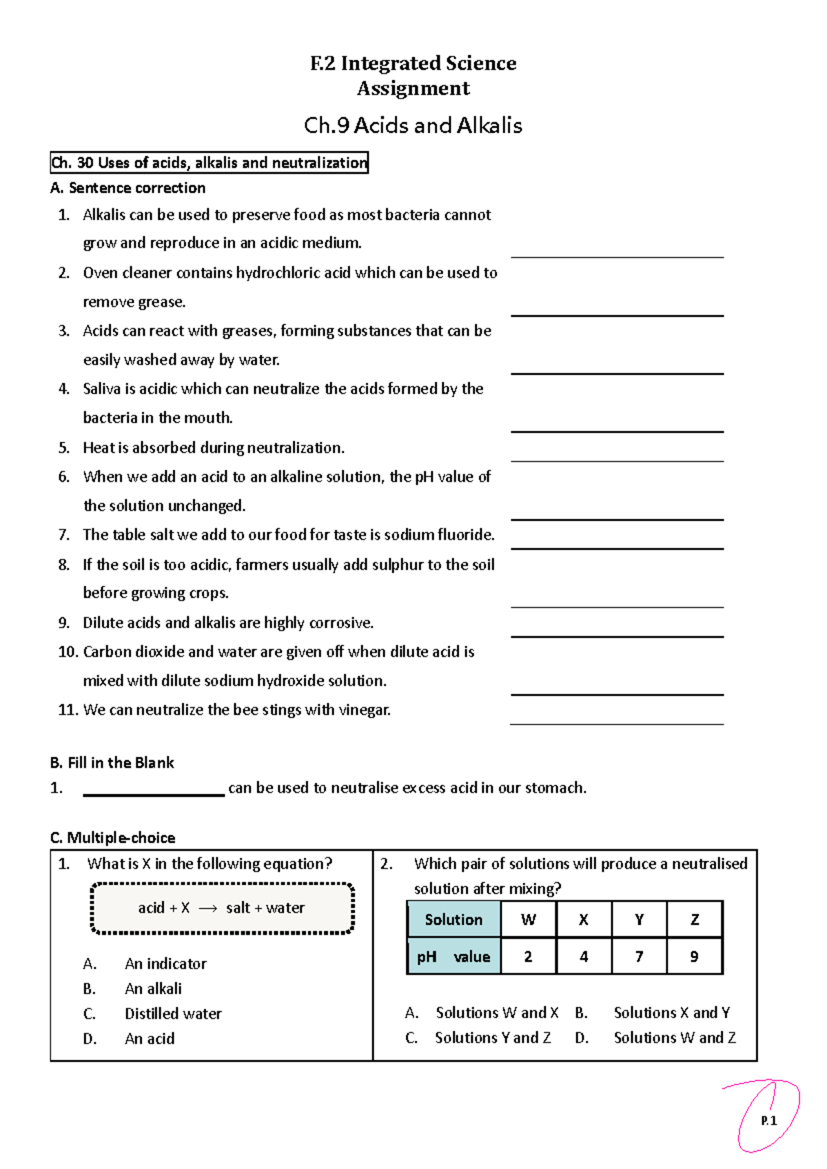 Ch.9 assignment (30. neutralization) - P. 1 F. 2 Integrated Science ...