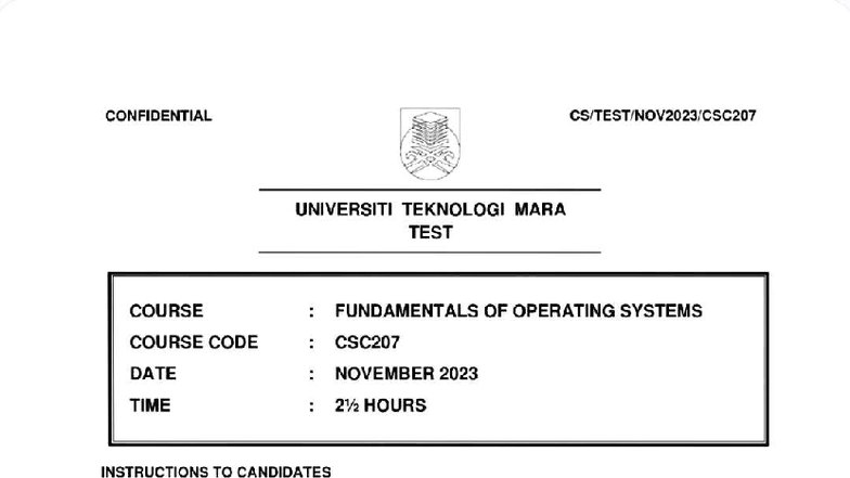 CSC207 Test (Nov 2023) - Fundamentals of Operating Systems - Studocu
