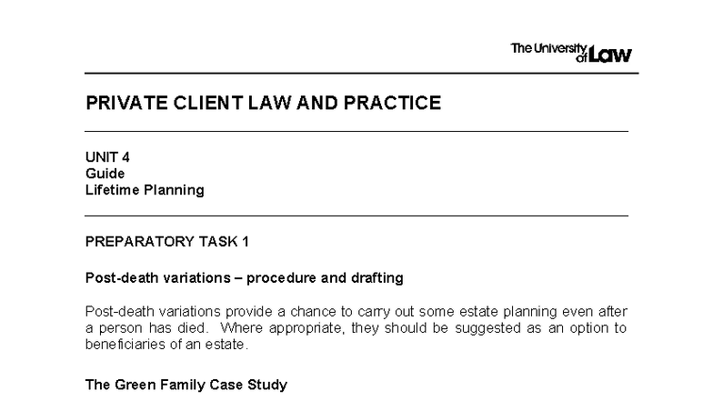 PRIVATE CLIENT LAW AND PRACTICE UNIT 4 Consolidation Notes on Lifetime ...
