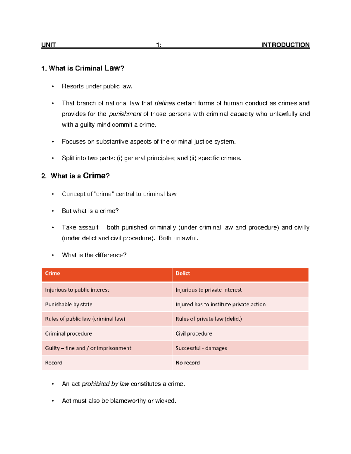 Criminal Law 101: Unit 1 Introduction to Key Concepts and Theories ...