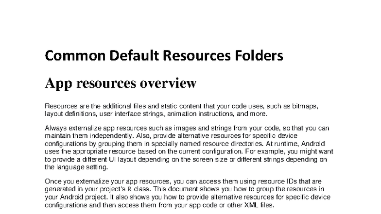 Common Default Resources Folders Overview (Android Programming) - Studocu