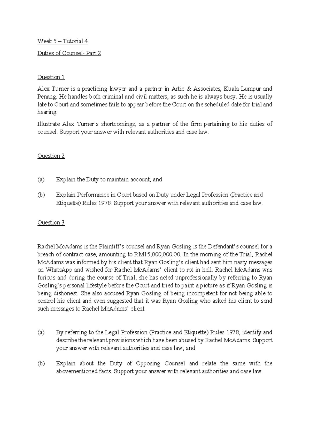 W5 T4 - Legal Ethics & Duties of Counsel: Professional Practice I - Studocu