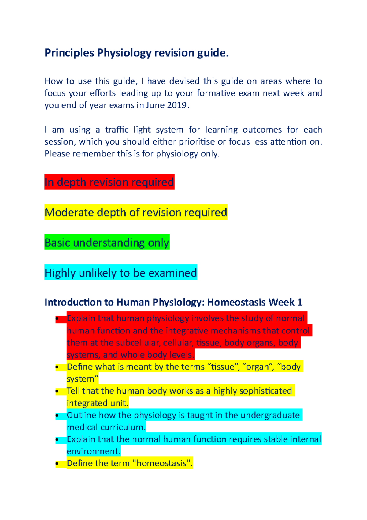 Principles Physiology Revision Guide for Formative Exam Preparation ...