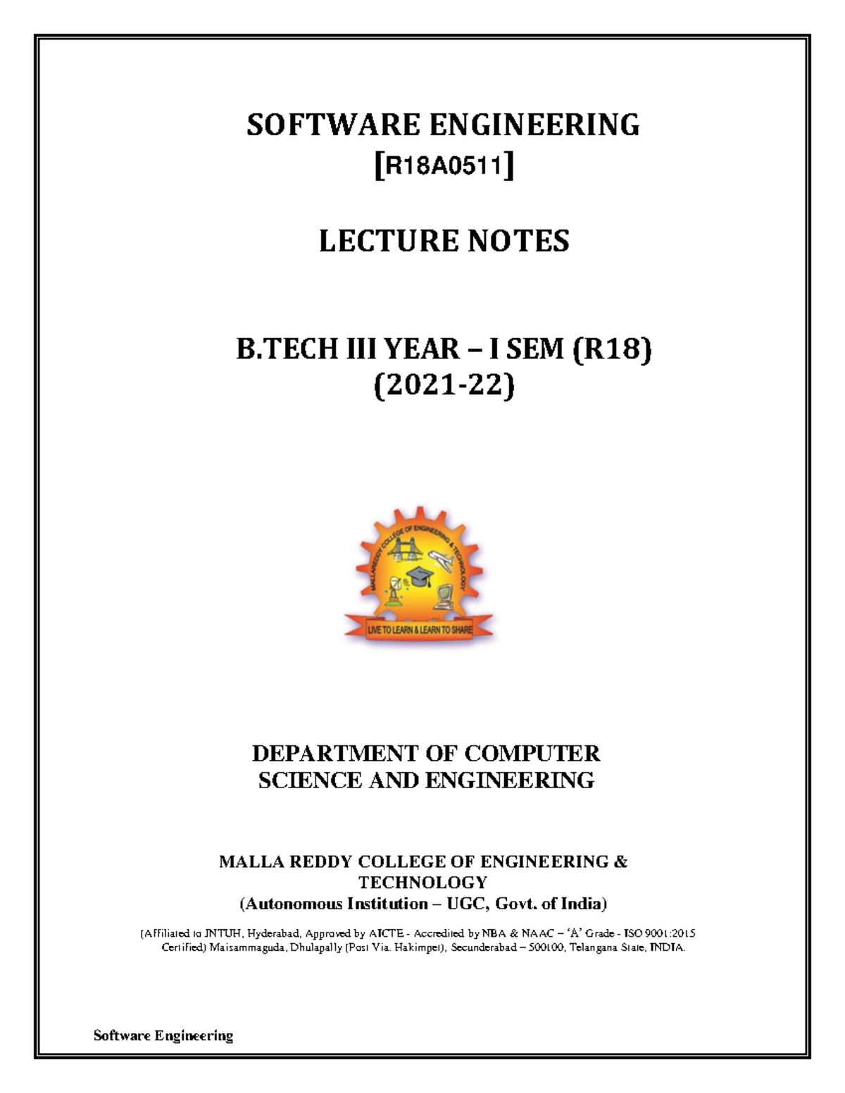 Software Engineering - Good - SOFTWARE ENGINEERING [R18A0511] LECTURE ...