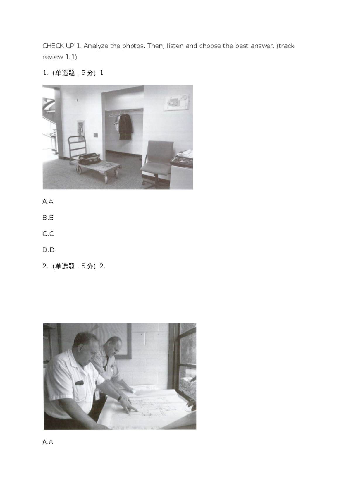 Review 1 - Naaaaaaaaaaa - CHECK UP 1. Analyze the photos. Then, listen ...