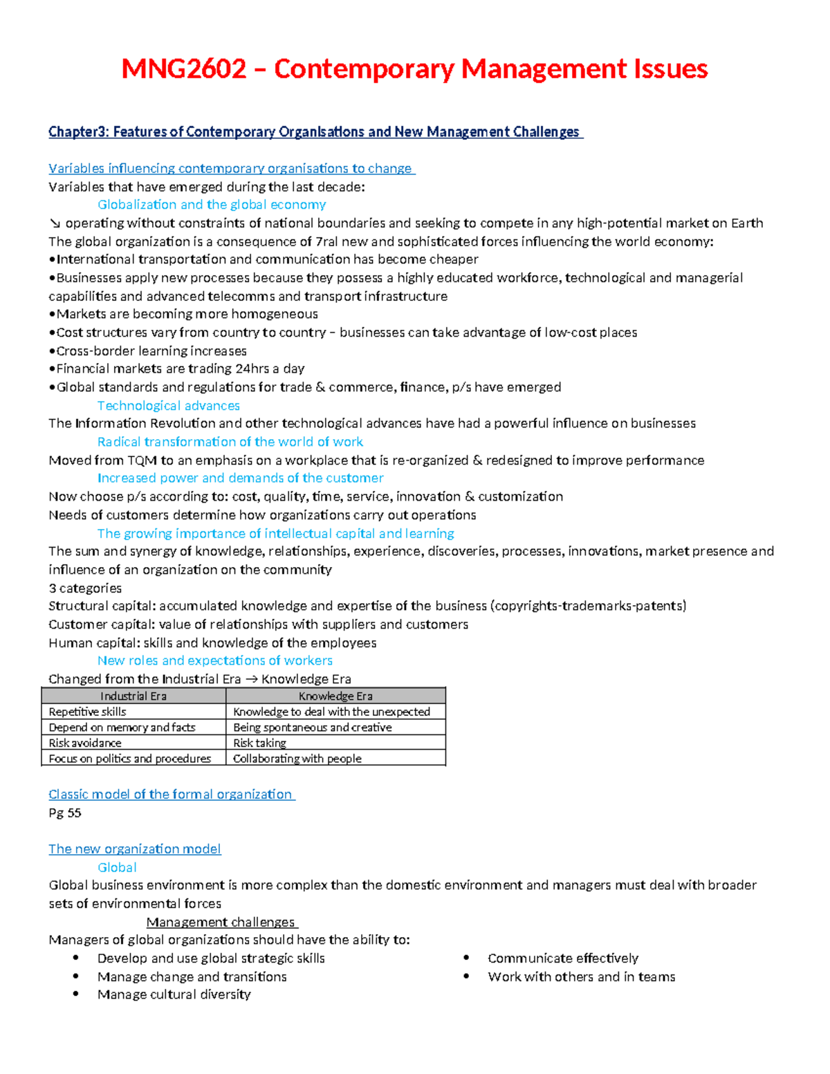 MNG2602 Final Exam Notes: Key Contemporary Management Concepts - Studocu