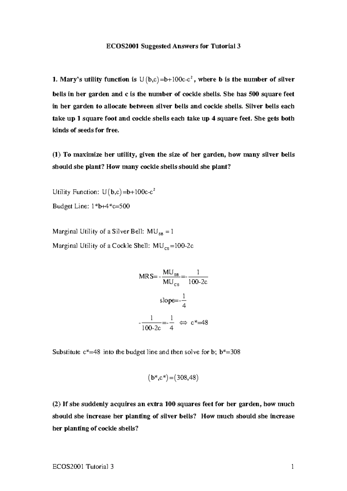 ECOS2001 - Tutorial 4: Analyzing Utility Functions and Demand ...