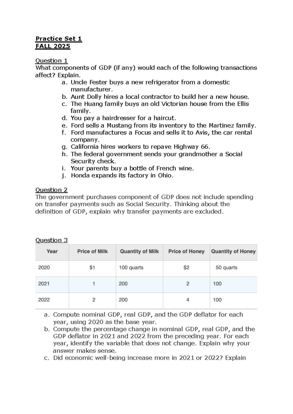 Practice Set 1: GDP Components Analysis - Fall 2025 - Studocu