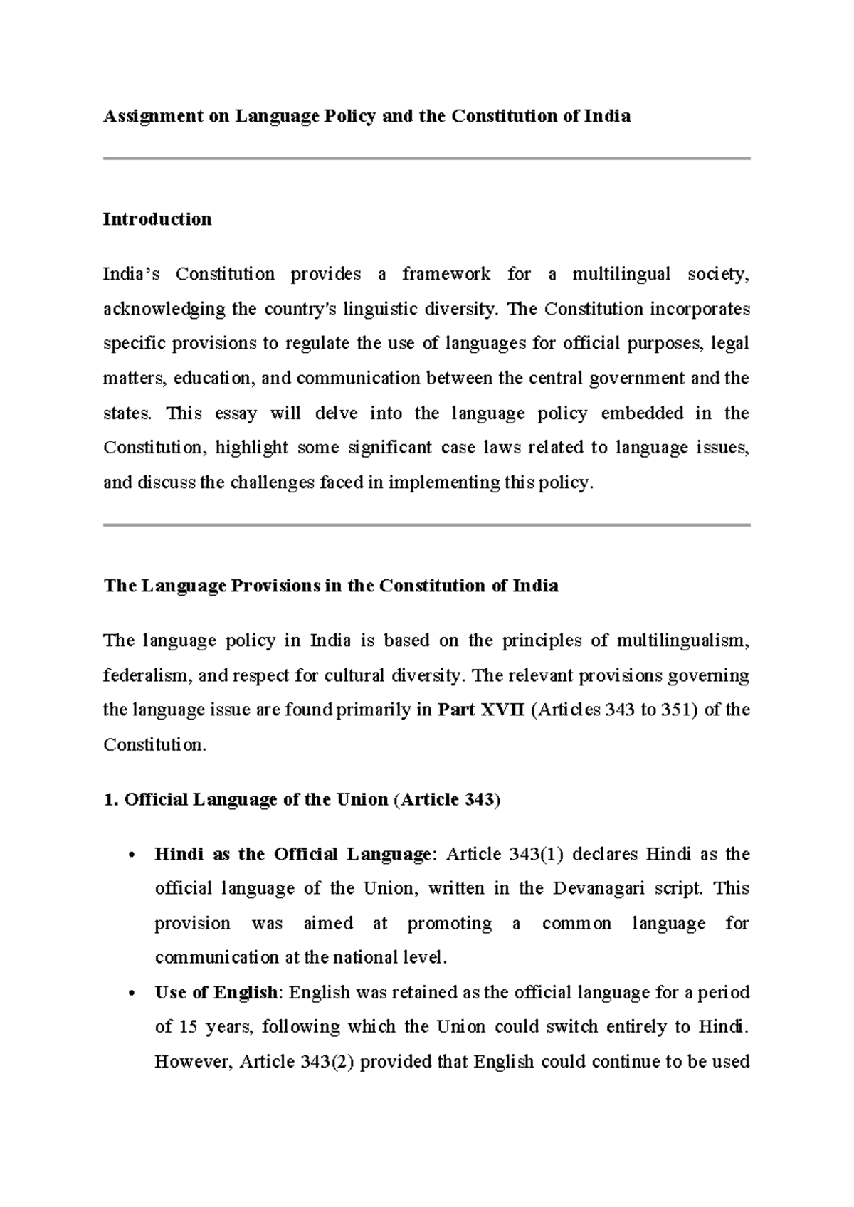 3.3 Language Policy and the Constitution of India - Assignment on ...