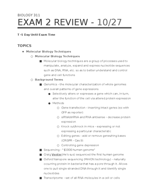 Molecular Biology Techniques Overview for BIO 311 Exam 2 - Studocu