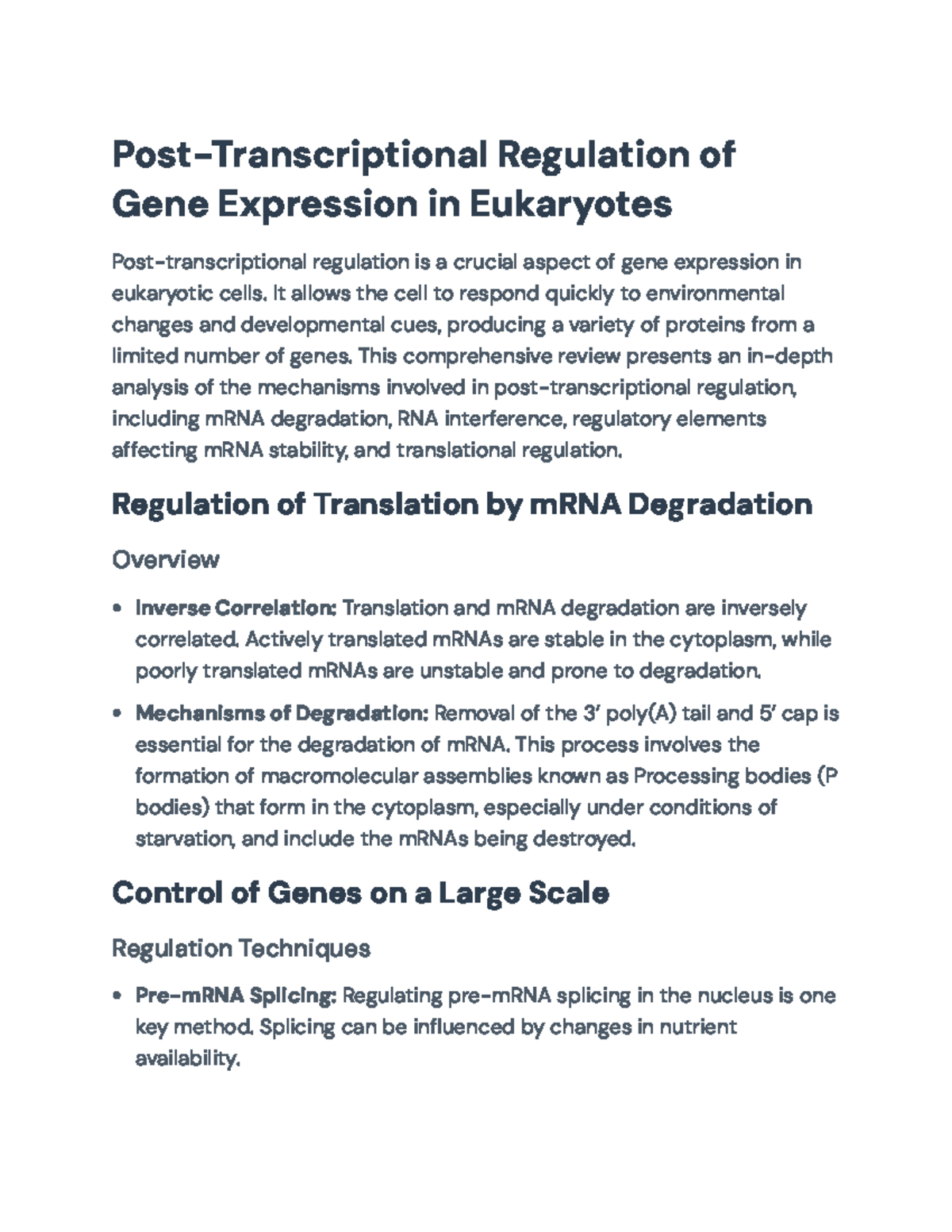 Post-Transcriptional Regulation of Gene Expression in Eukaryotes - Post ...