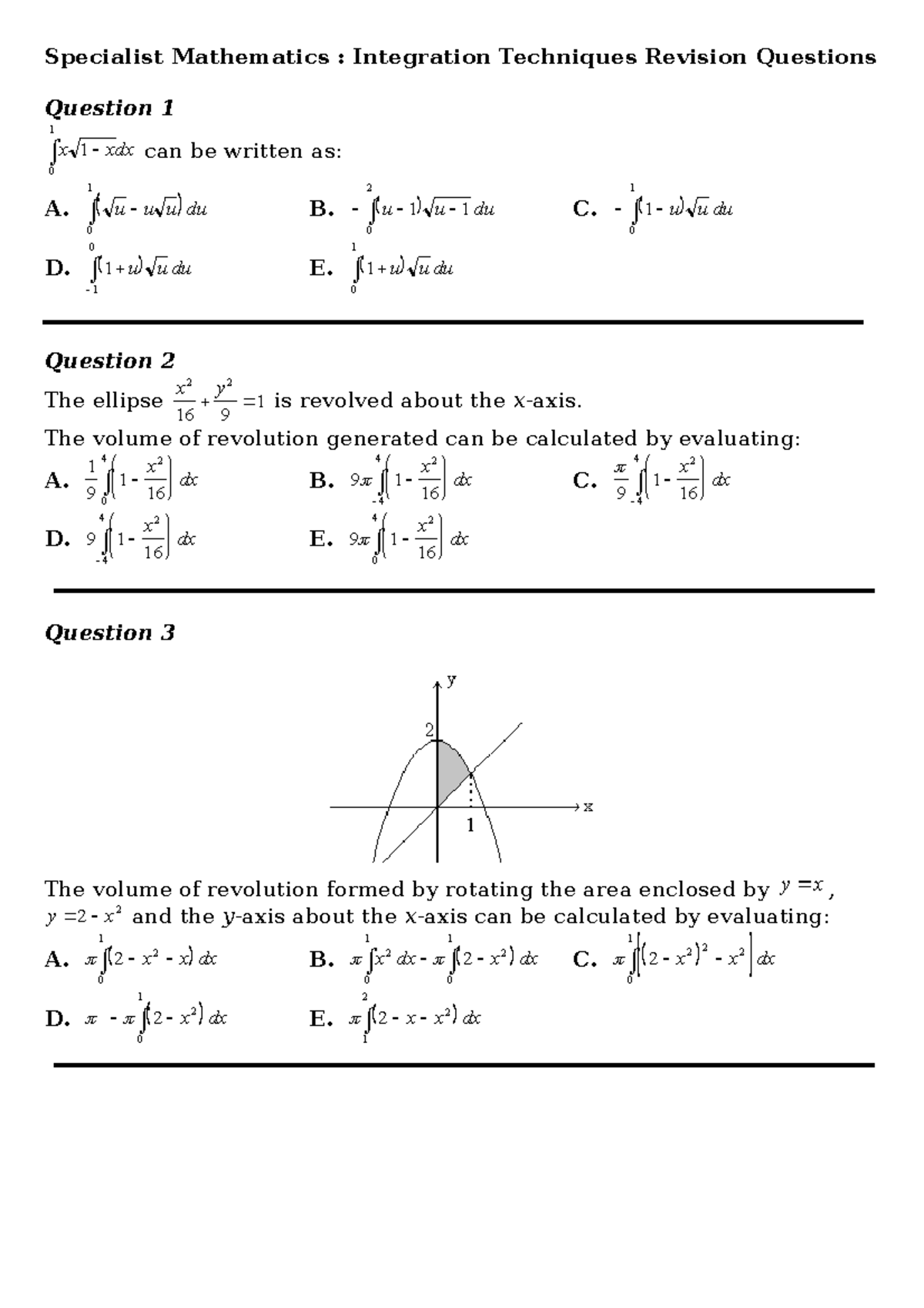 Intergration trial exam - Specialist Mathematics : Integration ...
