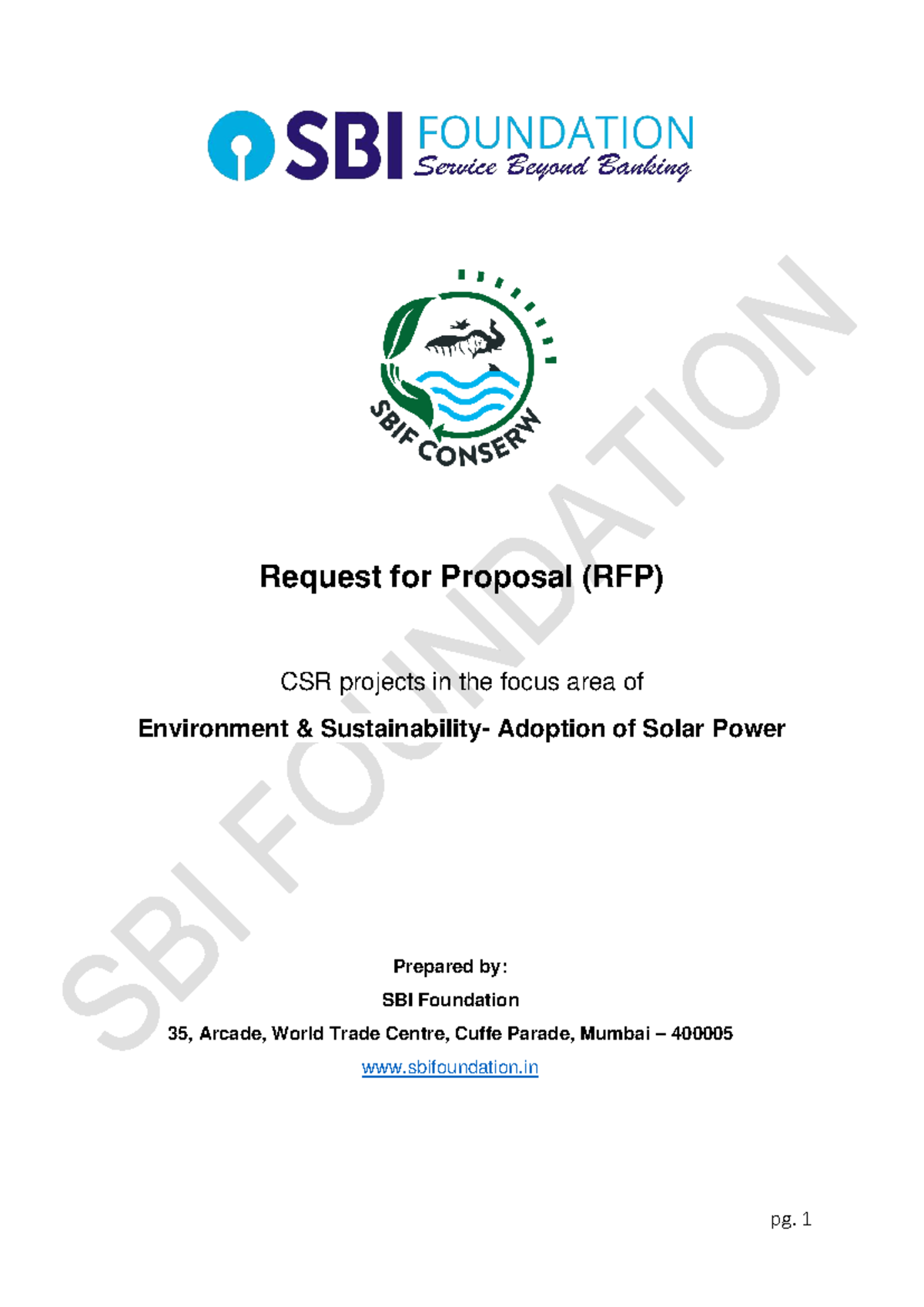 RFP for CSR Projects: Adoption of Solar Power by SBI Foundation - Studocu