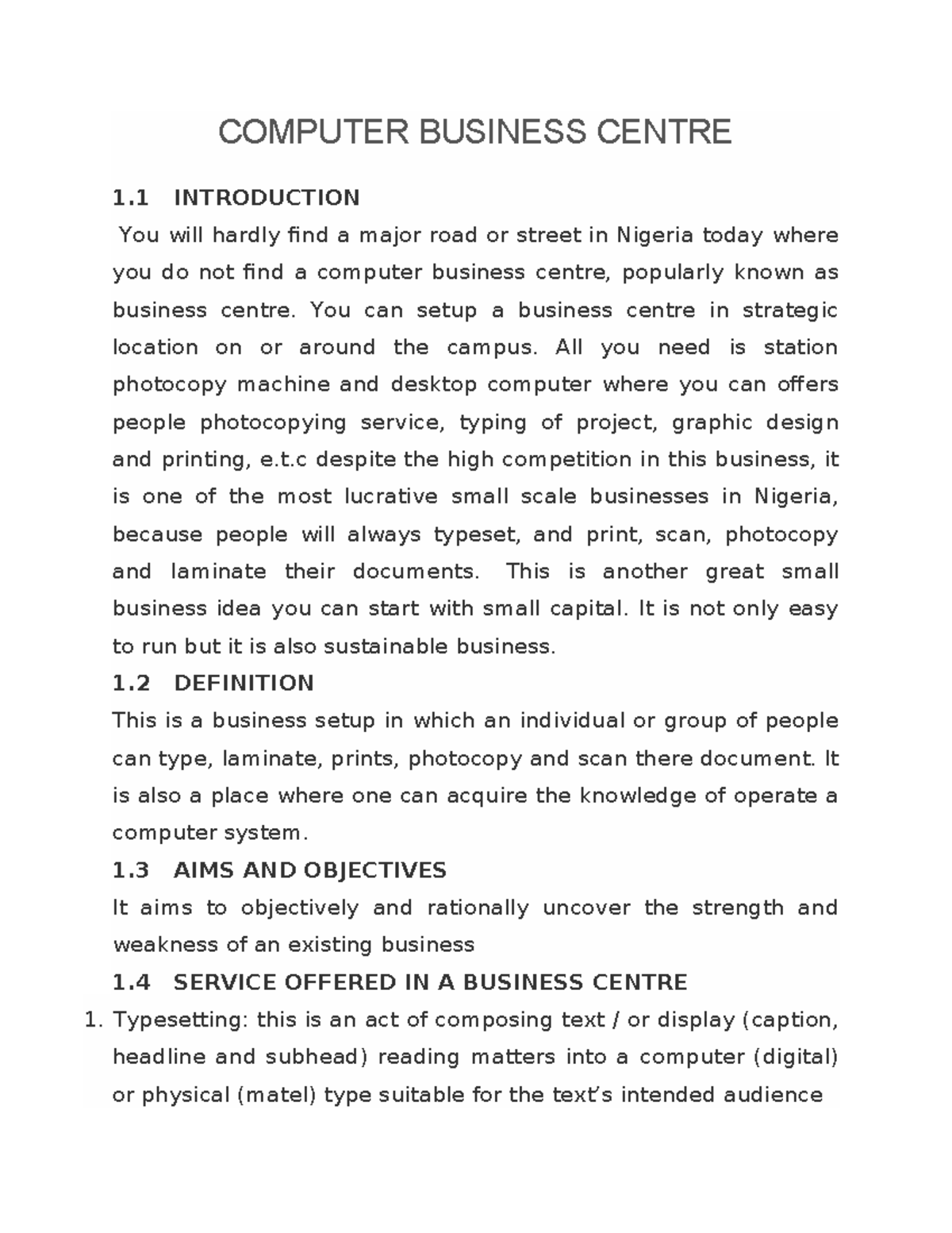 Computer Business Centre Plan: Key Insights & Startup Guidelines - Studocu