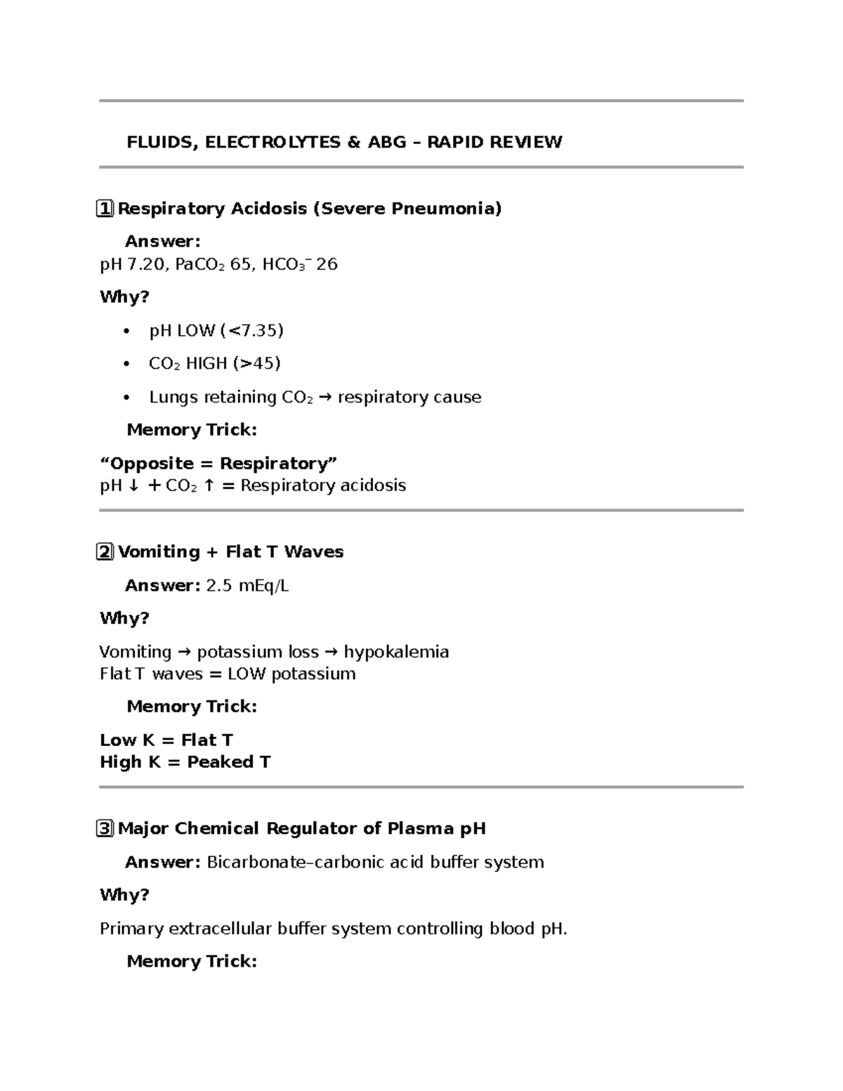 FLUIDS, ELECTROLYTES & ABG – RAPID REVIEW FOR NCLEX - Studocu