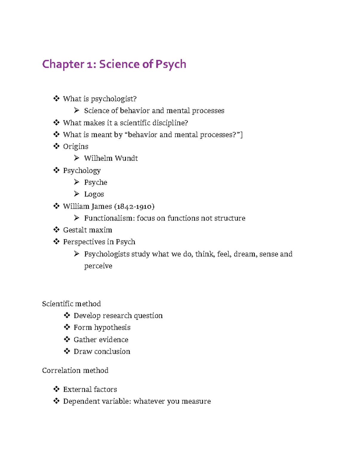 Intro to psych - Chapter 1: Science of Psych What is psychologist ...