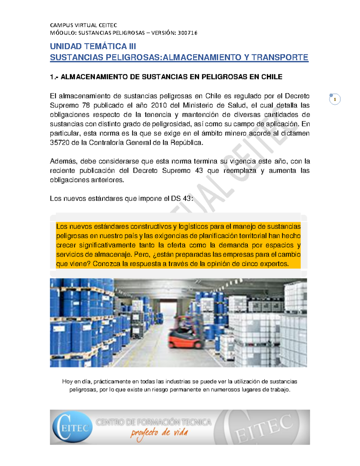Almacenamiento y Transporte de Sustancias Peligrosas en Chile - CEITEC ...