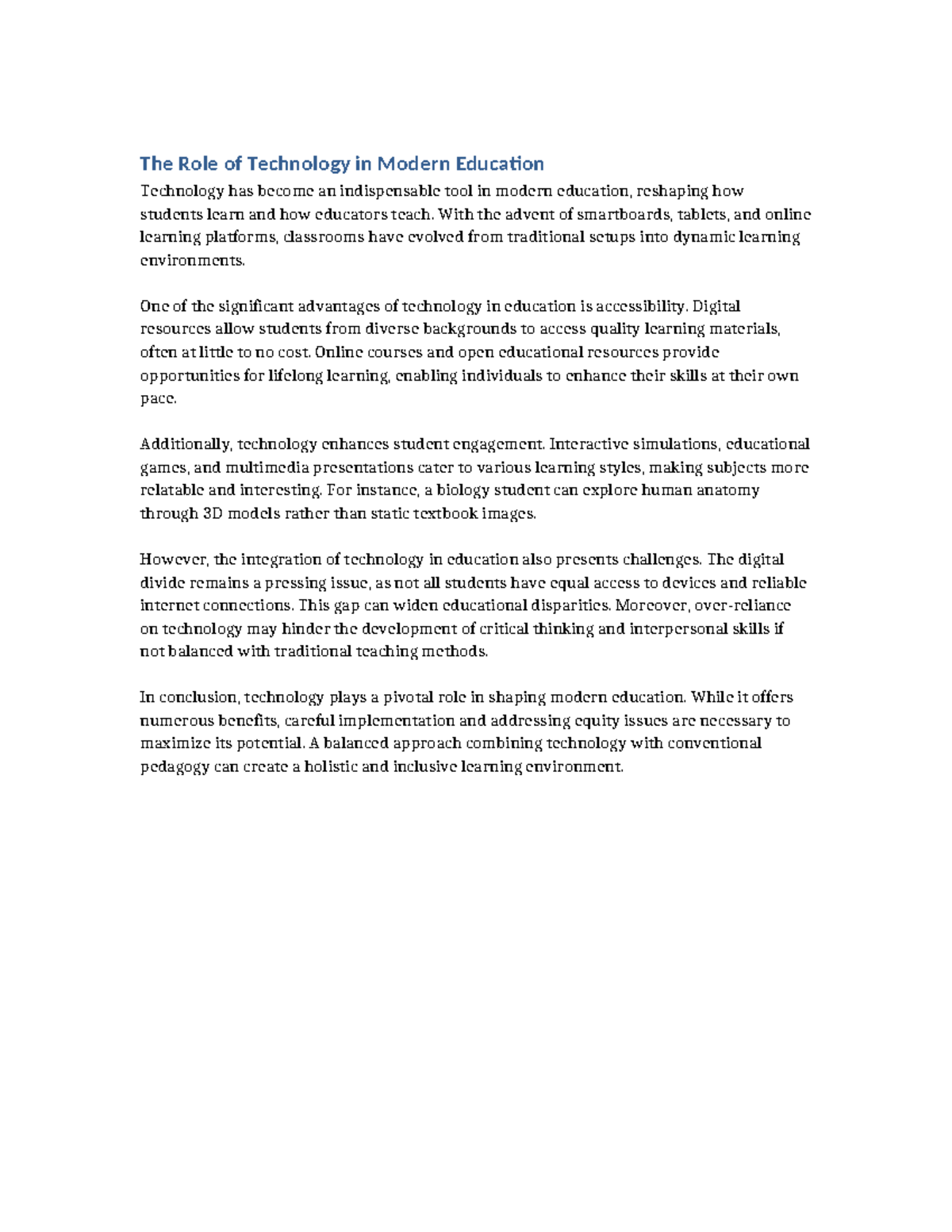 The Role of Technology in Modern Education - The Role of Technology in ...