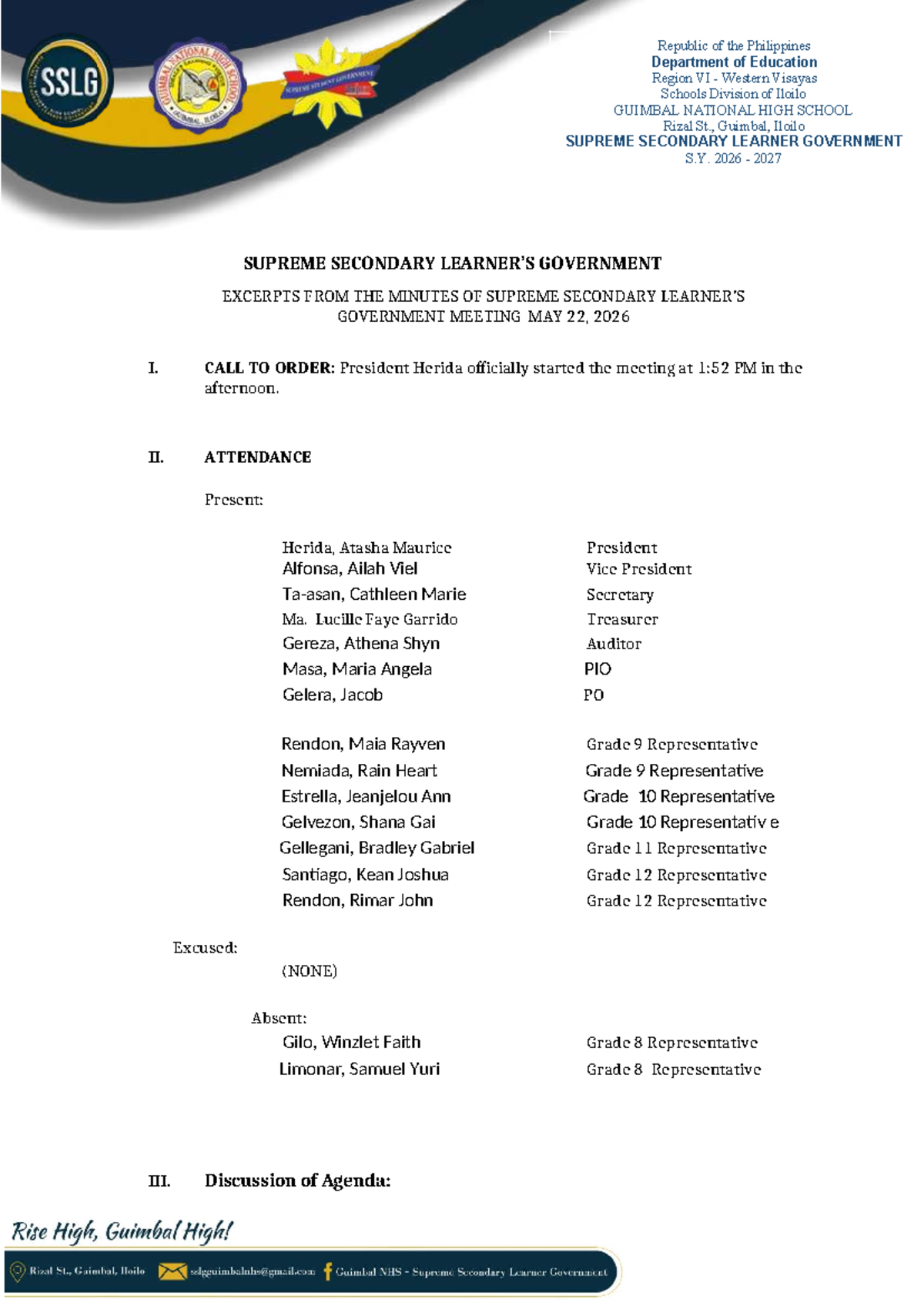 SSLG Meeting Minutes: Project Pitching & Committee Assignments S.Y ...