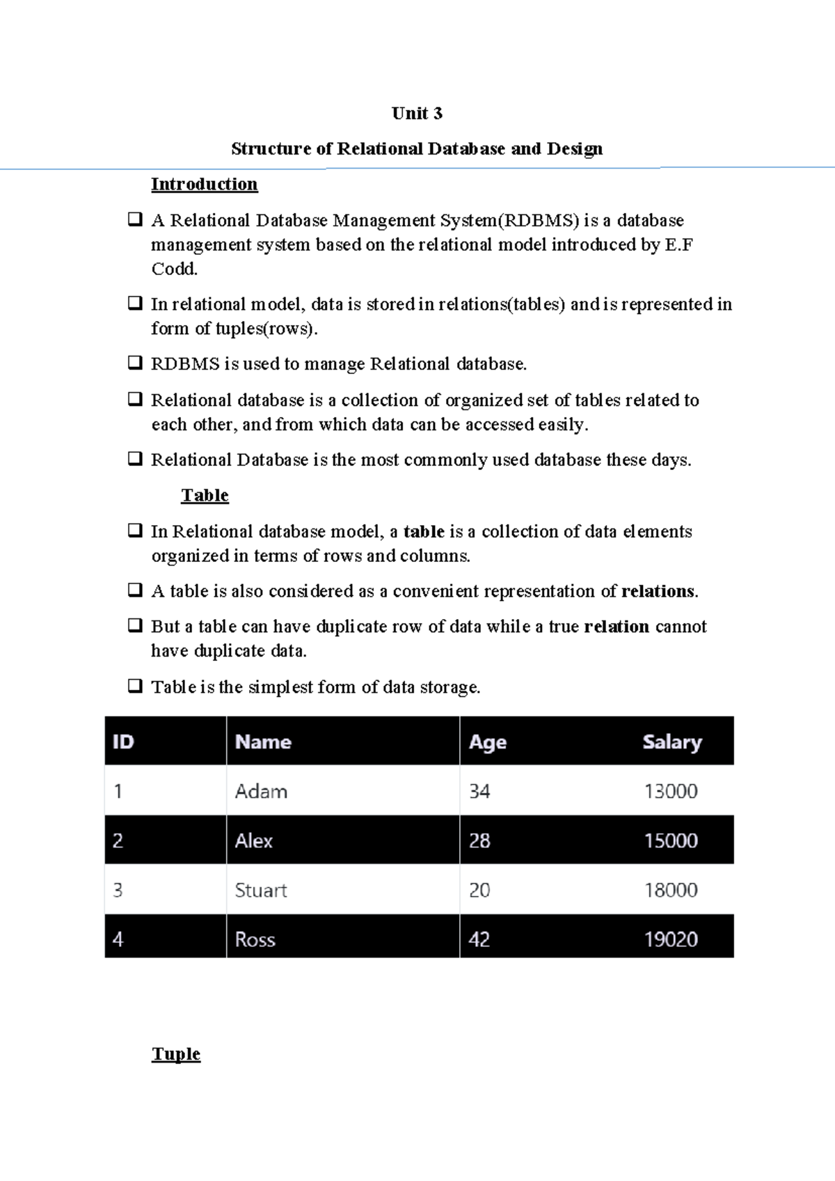 database managemnetn - Unit 3 Structure of Relational Database and ...