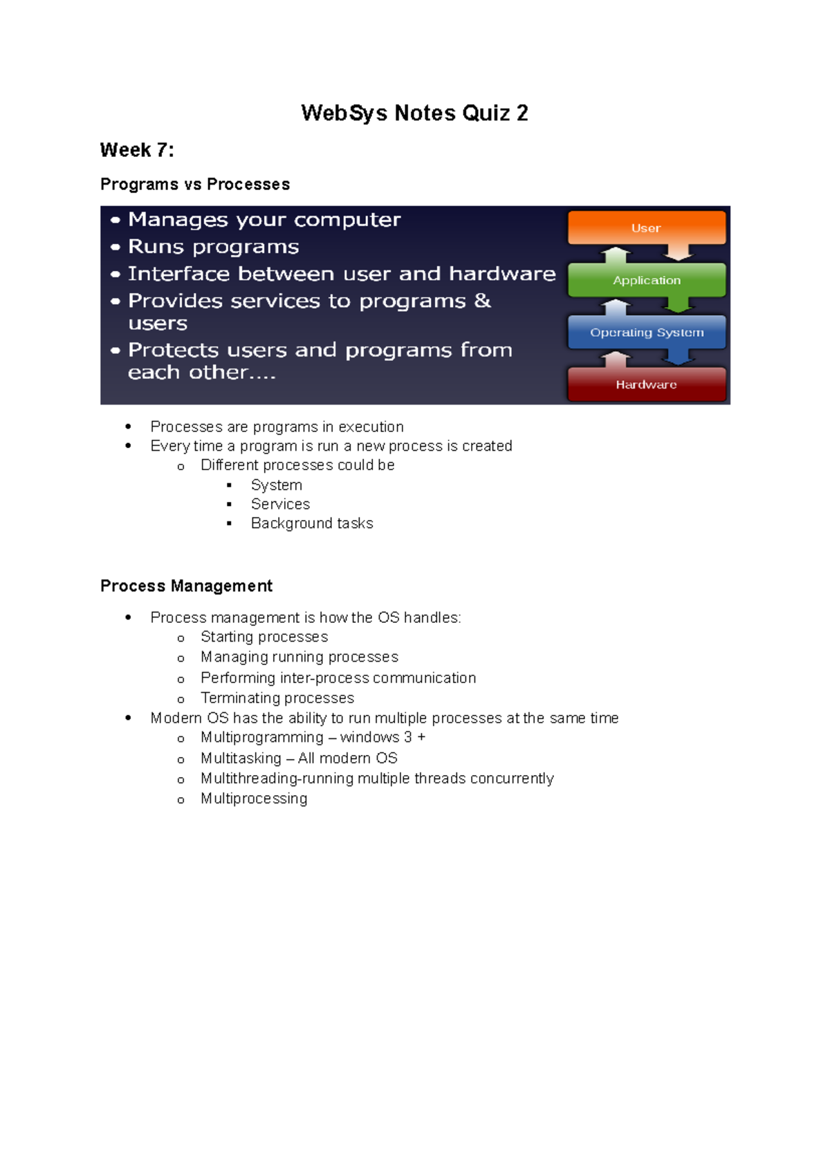 Web Sys Notes for Quiz 2 - WebSys Notes Quiz 2 Week 7: Programs vs ...