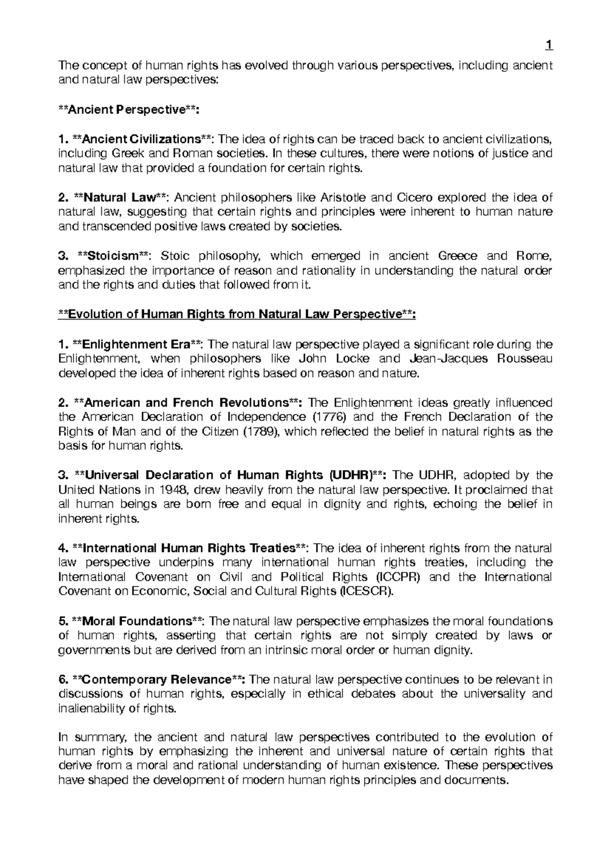 Human rights notes - The concept of human rights has evolved through ...