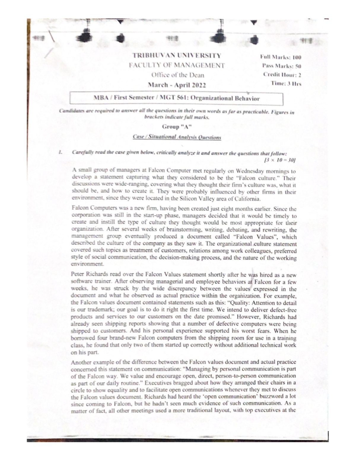 MBA 20th Batch - Questions for practice - Masters of Business ...