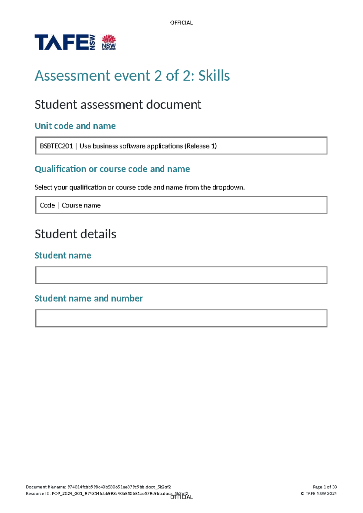 BSBTEC201 Skills Assessment Event 2 of 2: Business Software ...