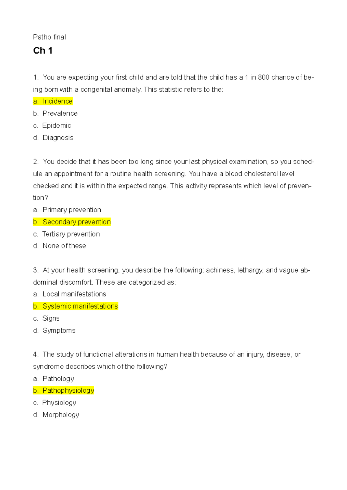 Patho 101 Final Exam Study Guide and Review Questions - Studocu
