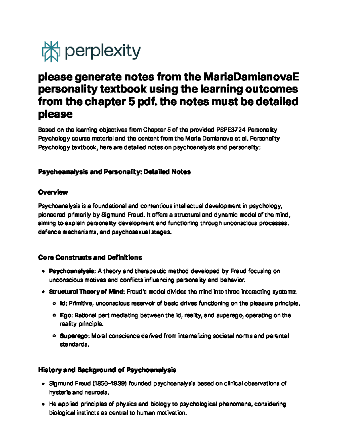 PSPE3724 Chapter 5: Detailed Notes on Psychoanalysis and Personality ...