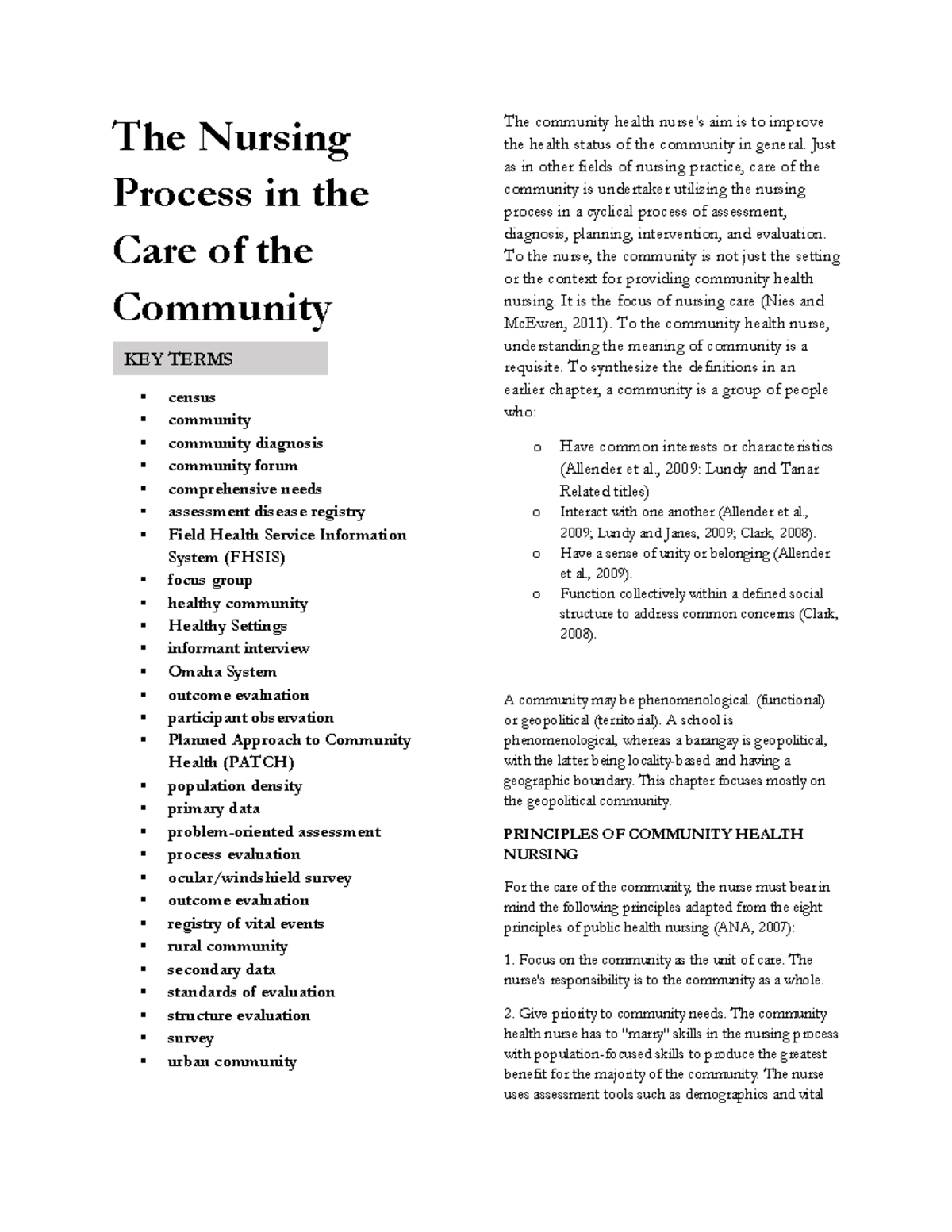 CHN 101: Community Health Nursing - Conditions Affecting Health - Studocu