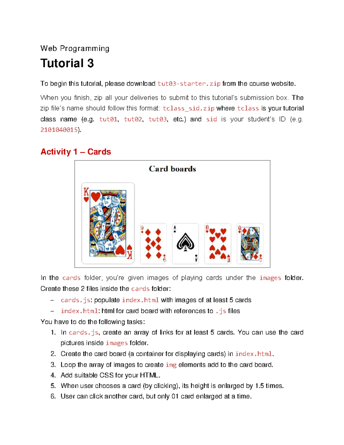 Tut03 Web Programming Tutorial: JavaScript Activities and Tasks - Studocu