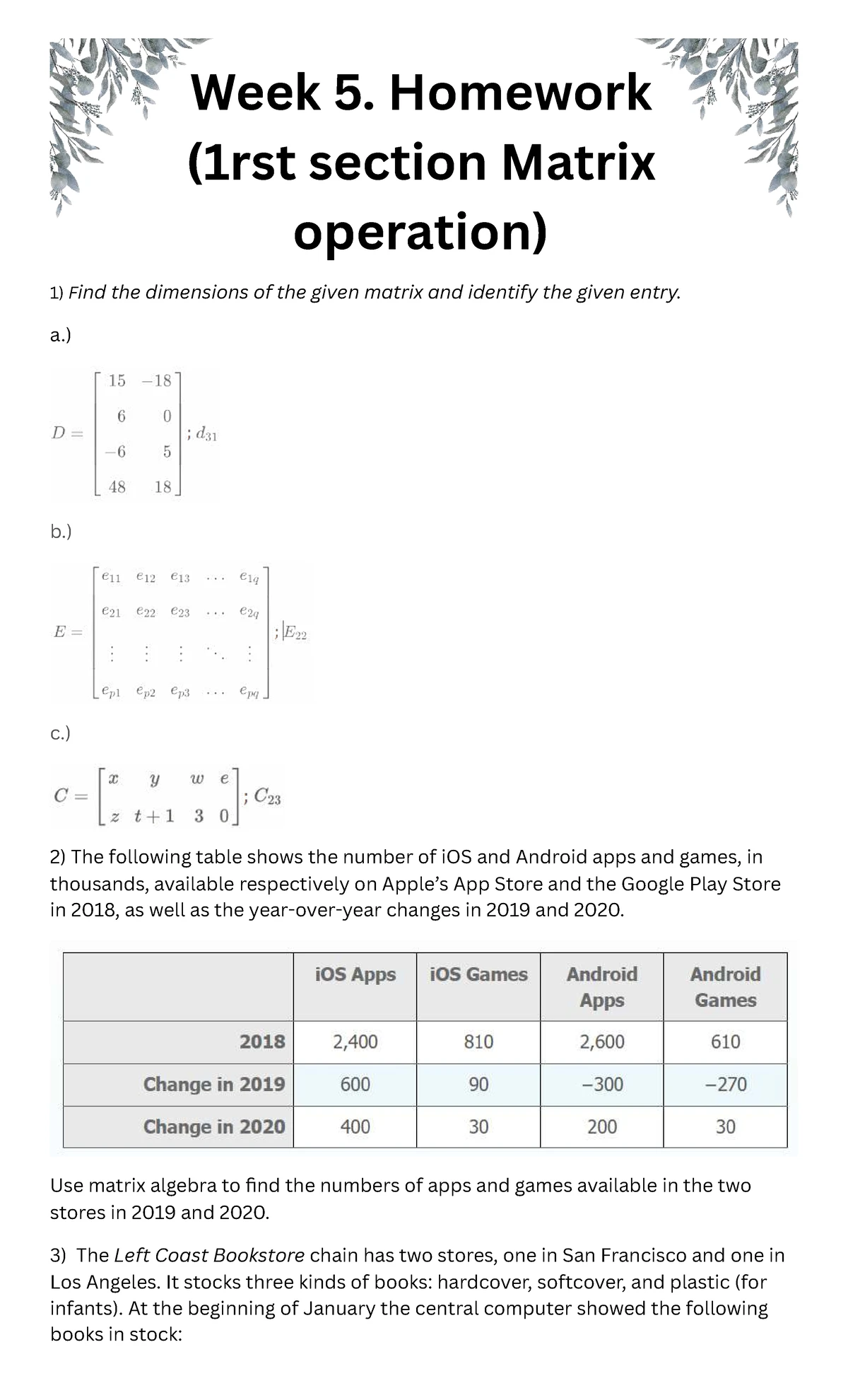 Week 5. Matrix Operation Classwork - Critical thinking - Week 5 ...