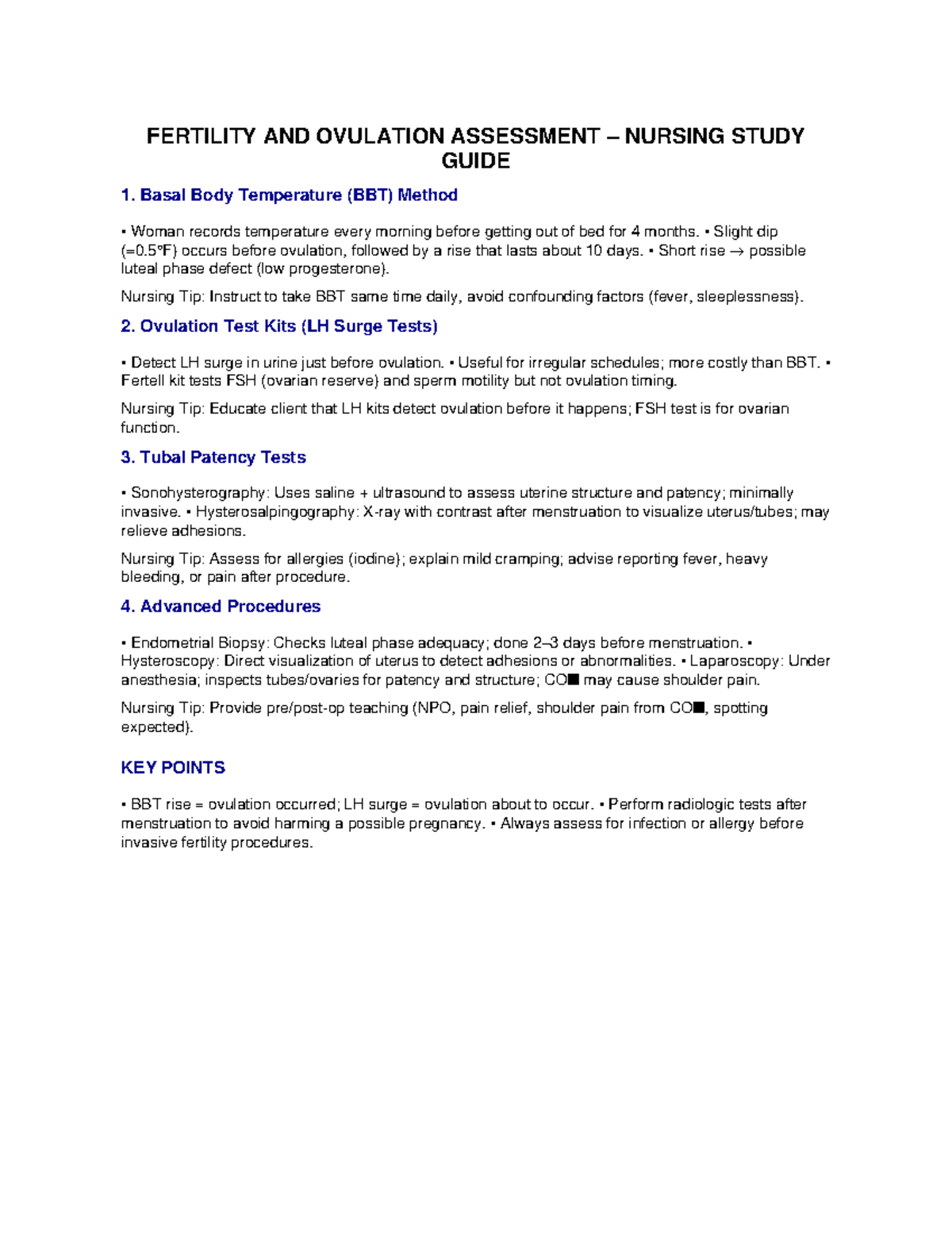 FERTILITY & OVULATION ASSESSMENT NURSING STUDY GUIDE - Studocu