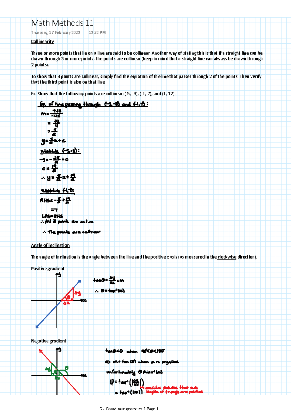 Math Methods 11: Collinearity and Angles in Coordinate Geometry - Studocu